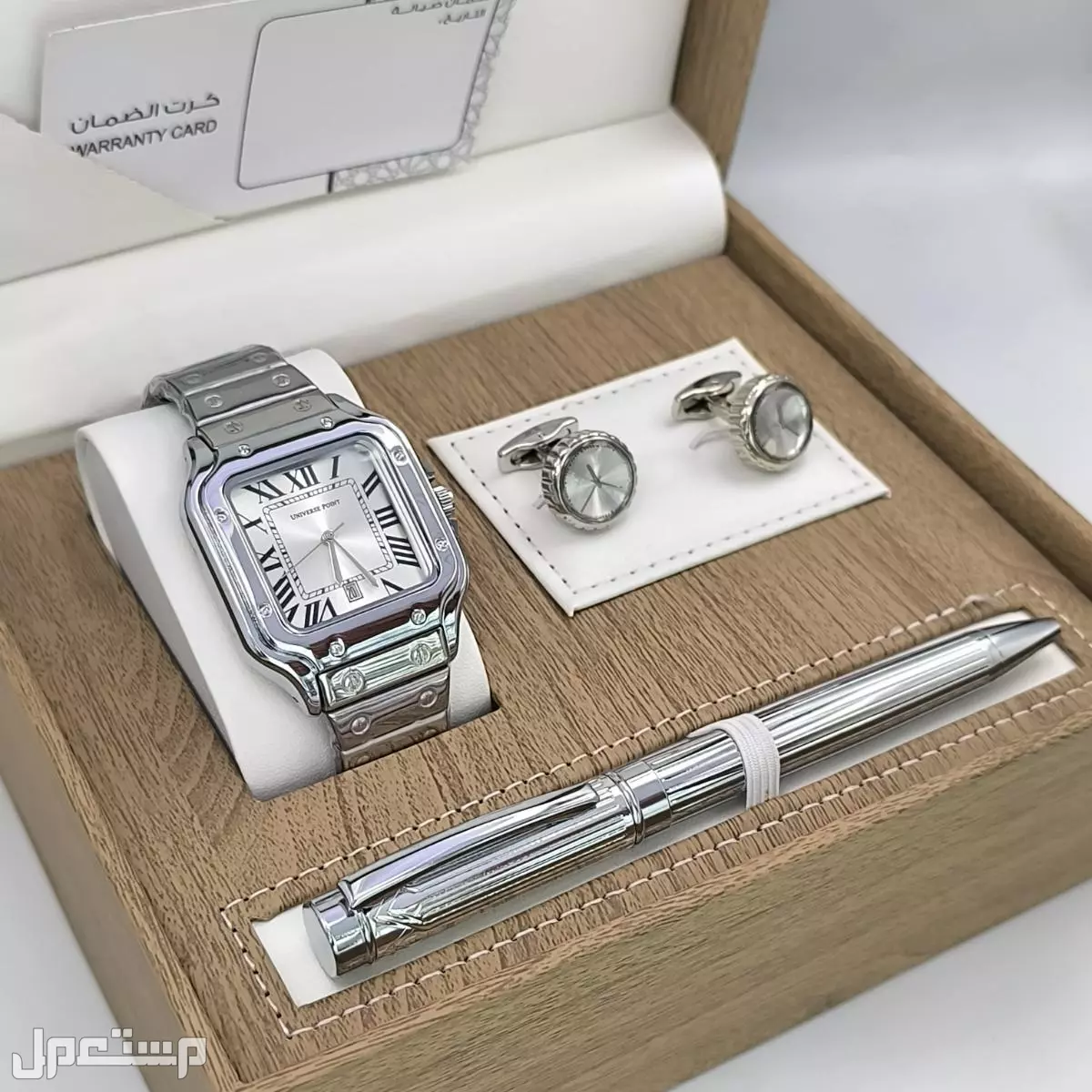 *جديدددددددنا*                          *اطقم رجالي* *ساعه رجالي استيل* *قلم*  *كبك* *علبه فخمه وكرت وكيس* *ضمان سنة لون موية مكينة بطارية* *السعر 150ريال*