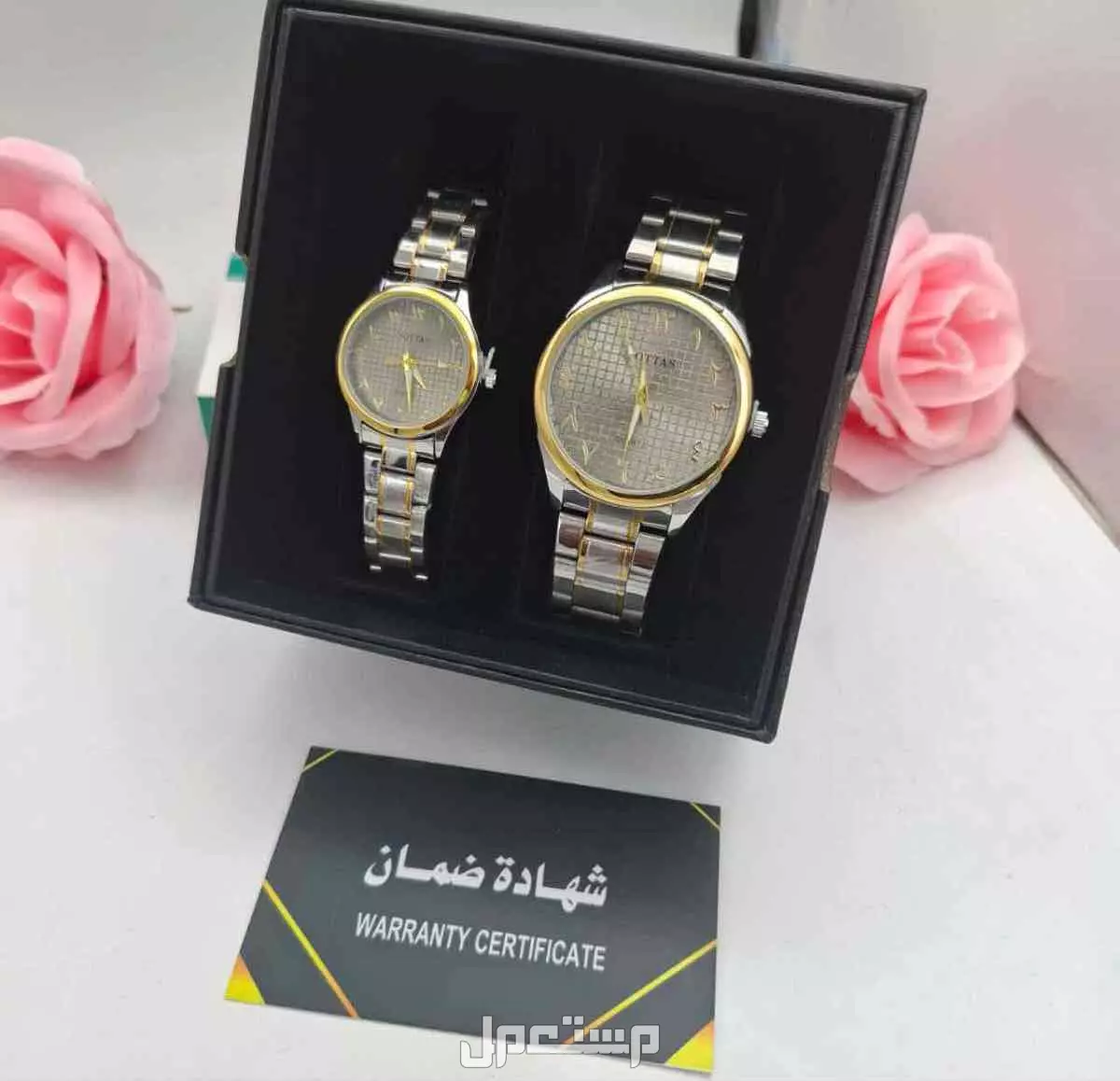 عرض طقم ساعه نسائي ورجالي ستيل مع بكس فخم