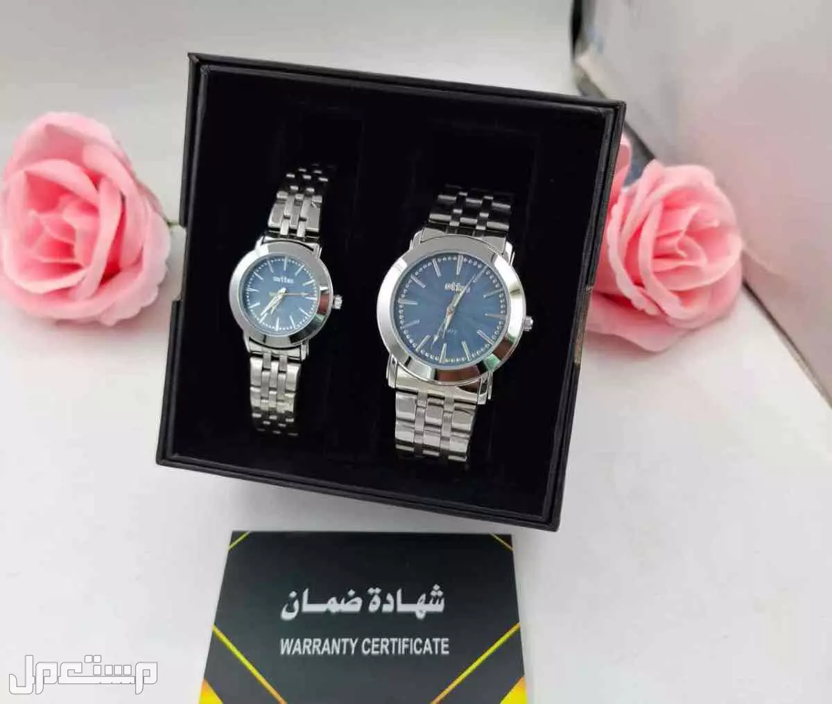 عرض طقم ساعه نسائي ورجالي ستيل مع بكس فخم