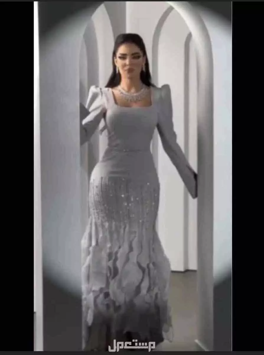 فستان ملكة/زواج أنيق – فضي مطرز (مقاس S
