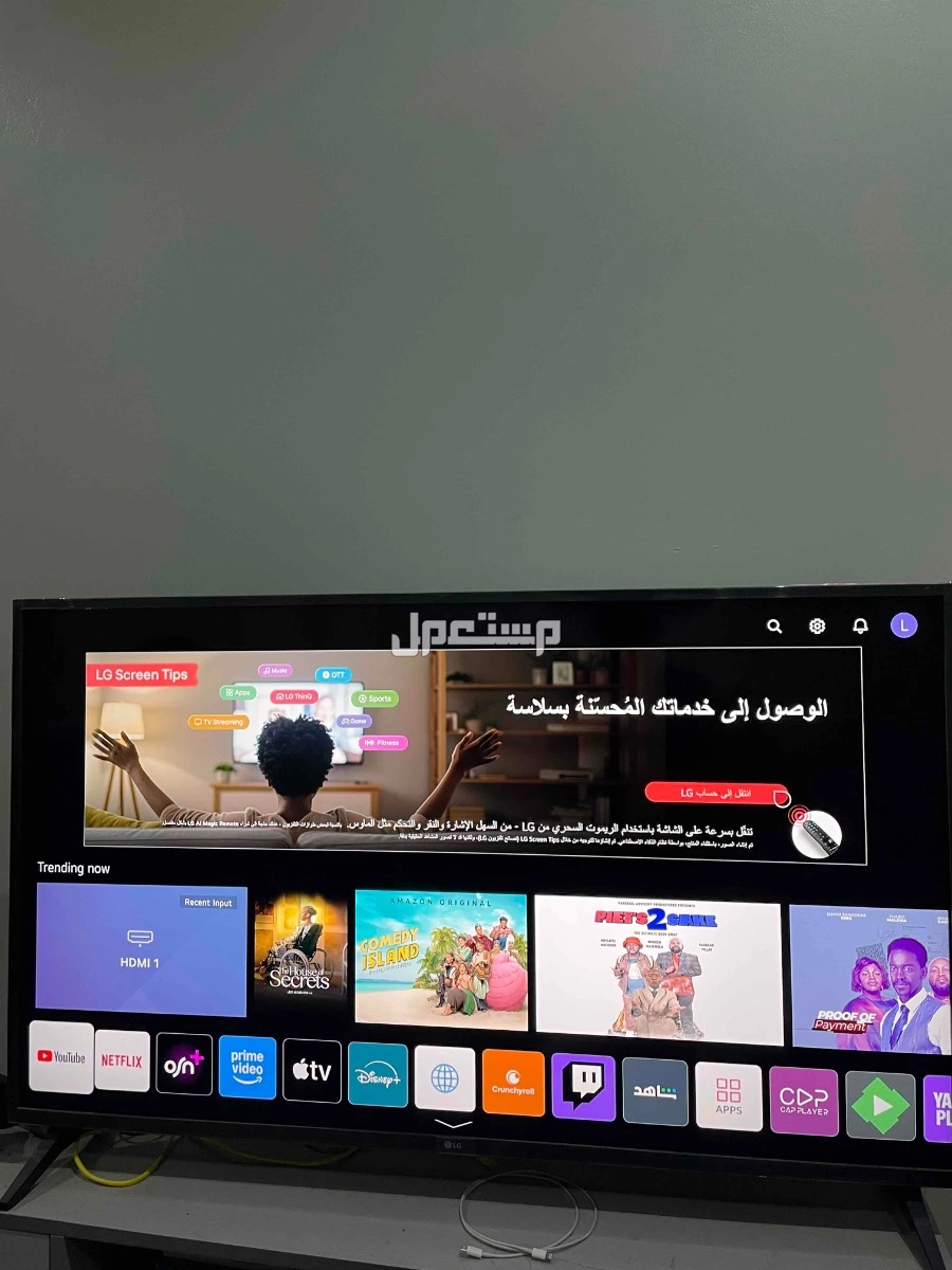 شاشة من LG 50 بوصه ذكيه 4k فيها جميع التطبيقات استعمال سنه و لا تعاني من اي مشاكل سبب البيع ابي شاشه oled السعر 1000 ريال