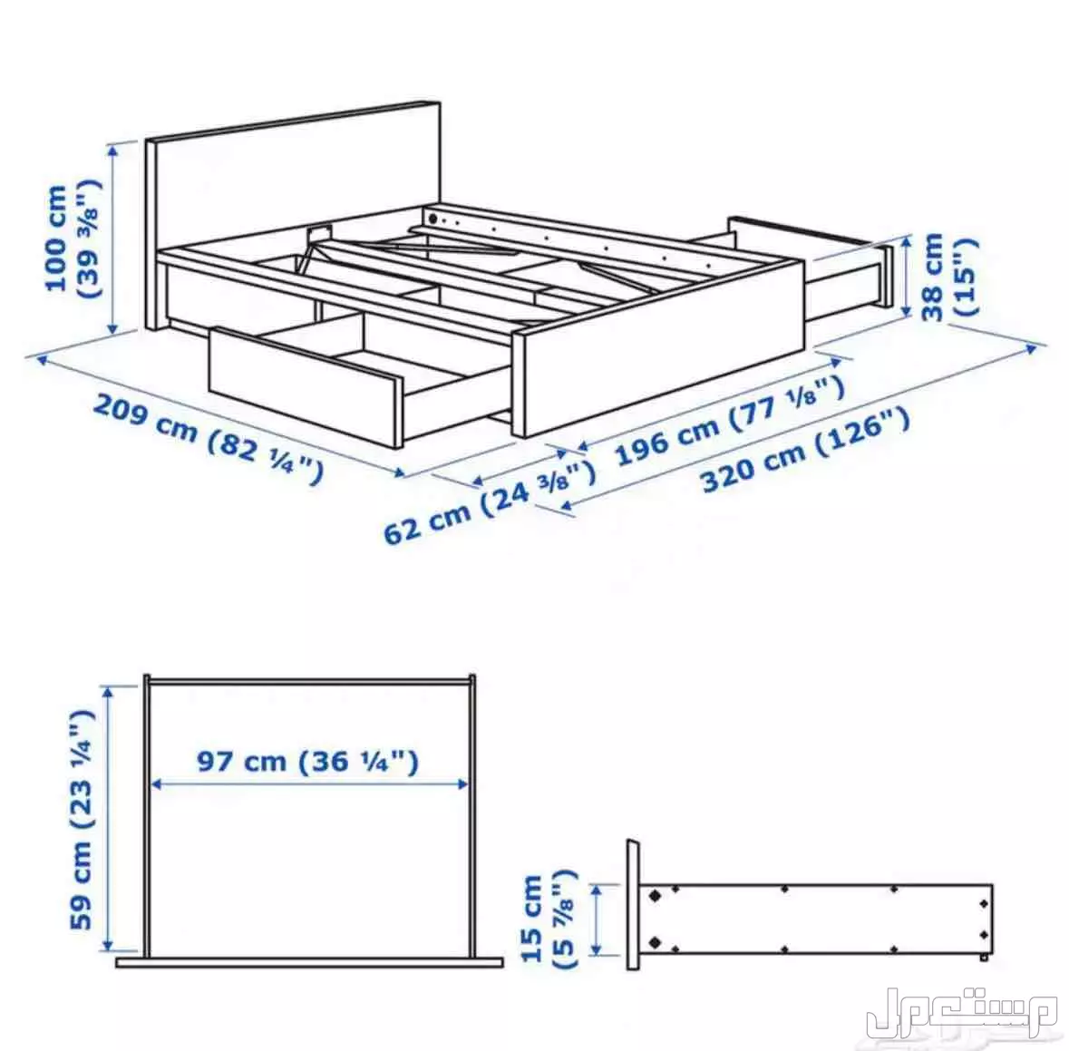 هيكل سرير MALM مع مرتبة فاخرة من العييري • الحالة: مستعمل – بحالة ممتازة ✅ • المقاس: ‎180×200 سم • اللون: أبيض ⚪️