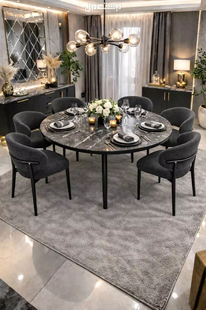 طاولات طعام 🍽 وجه رخام مدور كبيرة و مريحة للجلوس جديدة بالكرتون قوية و جودة عالية ☆ 4كراسي (90 * 90 ) : *بسسعر 1150 ريال فقط* ☆ 6 كراسي (120 * 120 ) :